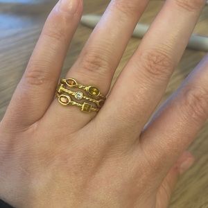 David Yurman gold, tourmaline, and diamond three row confetti ring